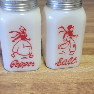 Vintage Salt and Pepper Shakers MILK GLASS Dutch Skaters